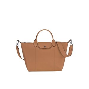 Torebki Longchamp M Hazelnut Skórzane Beżowe | 8590-LTOIN