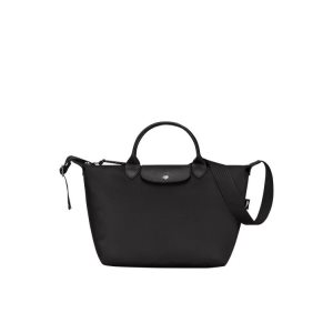 Torebki Longchamp M Recycled canvas Czarne | 1908-XTPDO