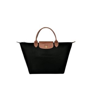 Torebki Longchamp M Recycled canvas Czarne | 4261-XFPEG