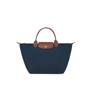 Torebki Longchamp M Recycled canvas Granatowe | 3769-JLKDG