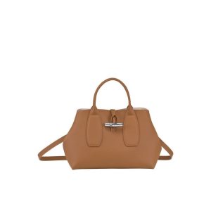 Torebki Longchamp M Skórzane Beżowe | 2591-UYICW