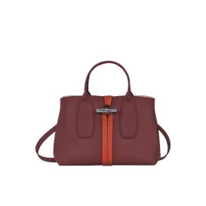 Torebki Longchamp M Skórzane Bordowe Pomarańczowe | 4185-KFSRH