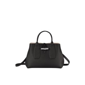 Torebki Longchamp M Skórzane Czarne | 1865-EVWIU