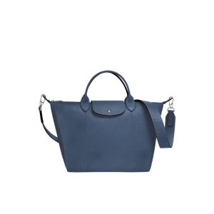 Torebki Longchamp M Skórzane Niebieskie | 9254-UNRMC