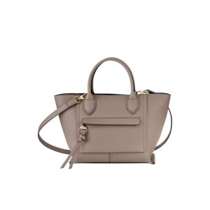 Torebki Longchamp M Skórzane Szare Brązowe | 3854-MPGOZ