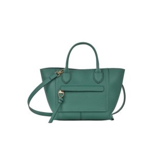 Torebki Longchamp M Skórzane Szare Zielone | 5938-EZPCQ
