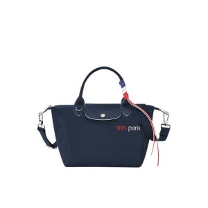 Torebki Longchamp S Recycled canvas Granatowe | 5294-UARLW