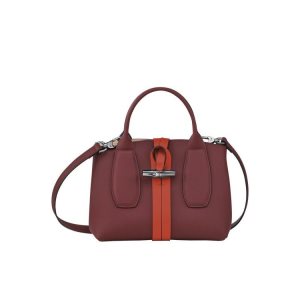 Torebki Longchamp S Skórzane Bordowe Pomarańczowe | 9681-LEKZB