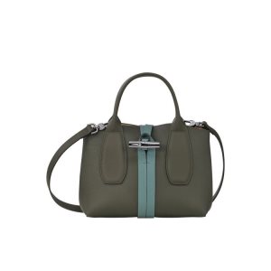 Torebki Longchamp S Skórzane Khaki Szare Zielone | 4723-UHPBN