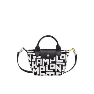 Torebki Longchamp Xs Płócienne Czarne Białe | 2458-SKRQE
